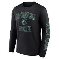 Men's Fanatics Black Michigan State Spartans Distressed Arch Over Logo Long Sleeve T-Shirt