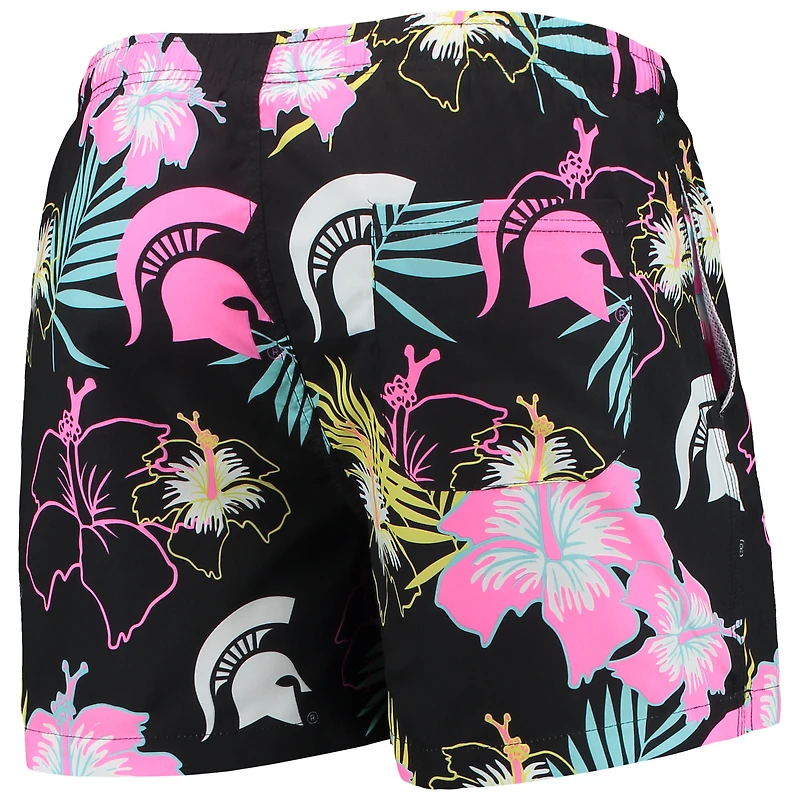 Men's FOCO Black Michigan State Spartans Neon Floral Swim Trunks