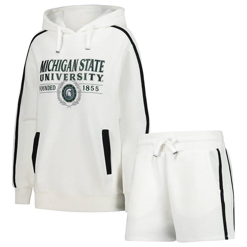 Men's Gameday Couture Cream Michigan State Spartans Down, Set, Go Hoodie and Shorts Lounge Set