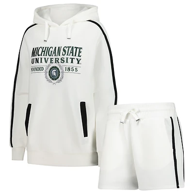 Men's Gameday Couture Cream Michigan State Spartans Down, Set, Go Hoodie and Shorts Lounge Set