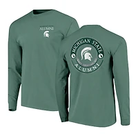 T-shirt à manches longues pour homme, vert, avec le sceau circulaire des Spartans de l'Université d'État du Michigan (anciens élèves)