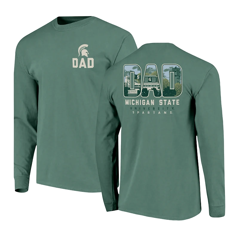 Men's Green Michigan State Spartans Father's Day Campus Drawing Long Sleeve T-Shirt