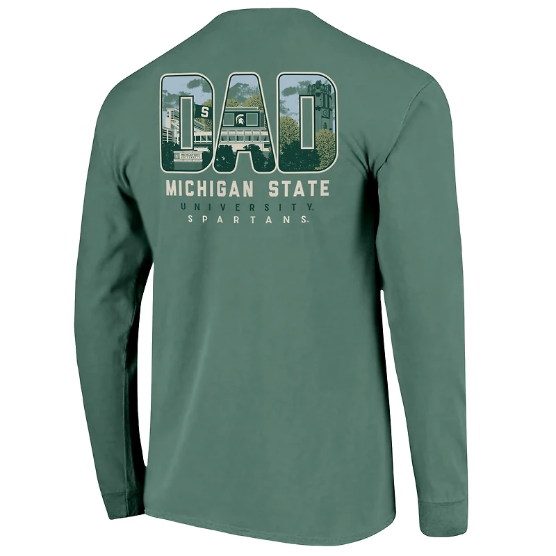 Men's Green Michigan State Spartans Father's Day Campus Drawing Long Sleeve T-Shirt