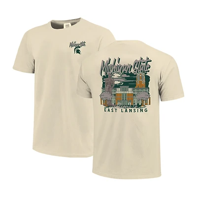 Men's Image One  Natural Michigan State Spartans Comfort Colors Hand-Drawn Campus Stack T-Shirt