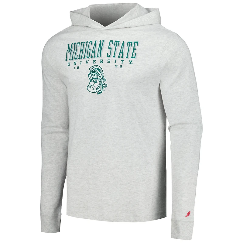 Men's League Collegiate Wear Ash Michigan State Spartans Team Stack Tumble Long Sleeve Hooded T-Shirt