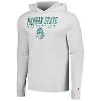 Men's League Collegiate Wear Ash Michigan State Spartans Team Stack Tumble Long Sleeve Hooded T-Shirt