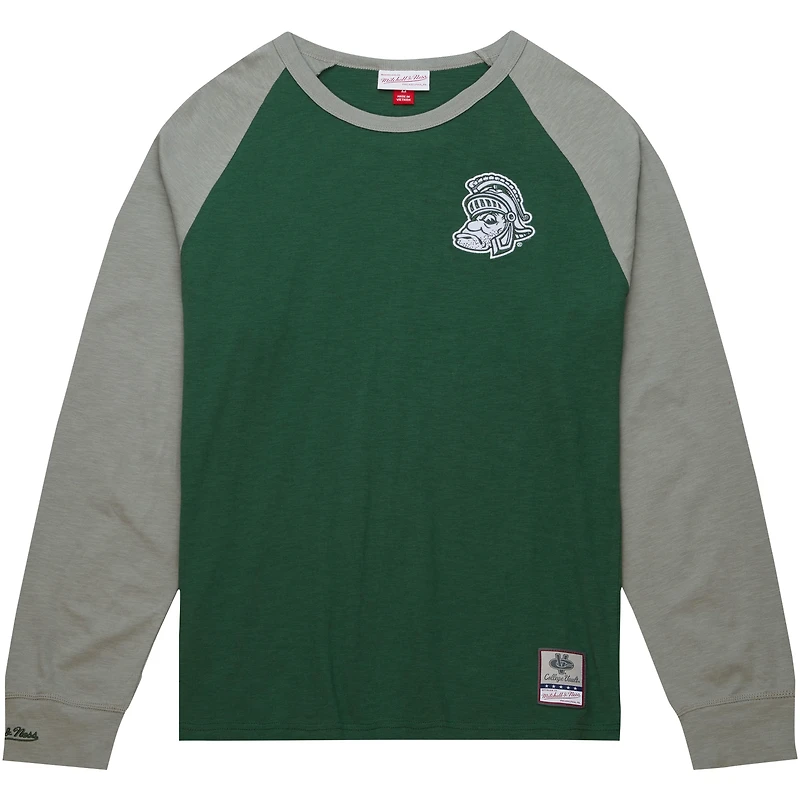 T-shirt vert à manches longues raglan flammé légendaire des Michigan State Spartans de Mitchell & Ness pour hommes