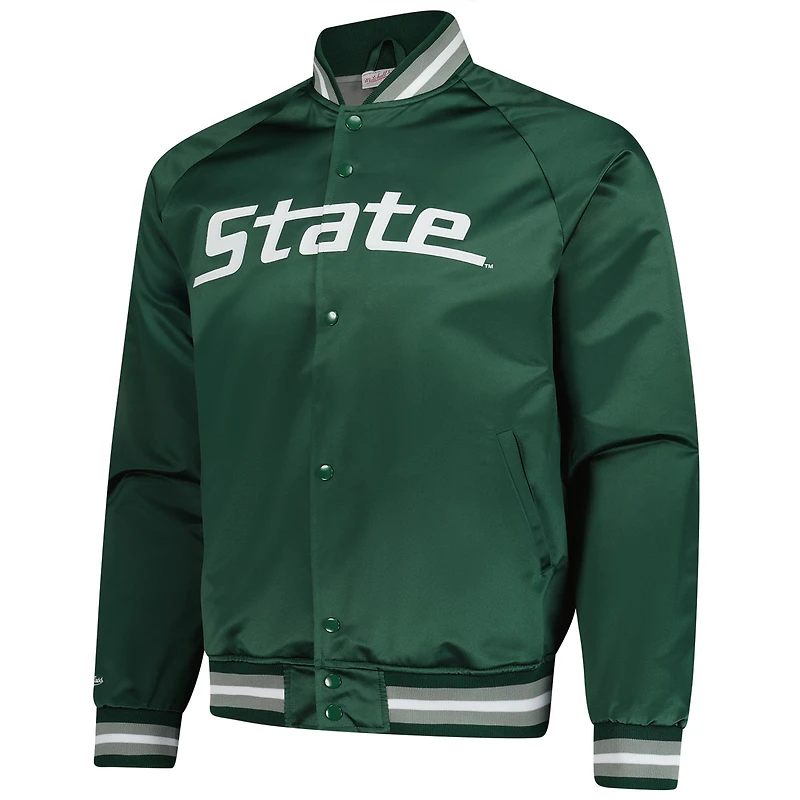 Veste Mitchell & Ness verte pour homme, logo actuel des Michigan State Spartans, en satin léger à boutons-pression.