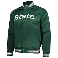 Veste Mitchell & Ness verte pour homme, logo actuel des Michigan State Spartans, en satin léger à boutons-pression.