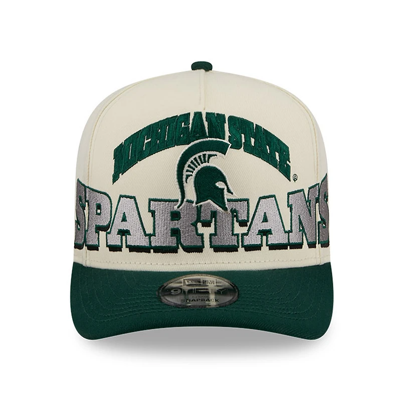 Men's New Era Cream/Green Michigan State Spartans March Madness Historic Collection 9FIFTY A-Frame Snapback Hat