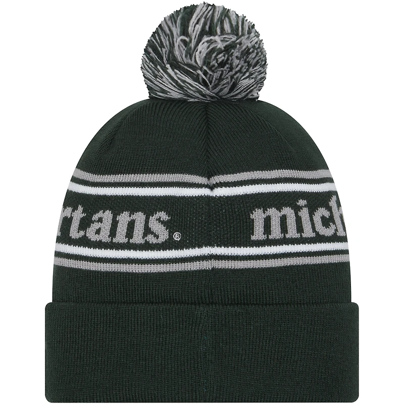 Men's New Era Green Michigan State Spartans Marquee Cuffed Knit Hat with Pom