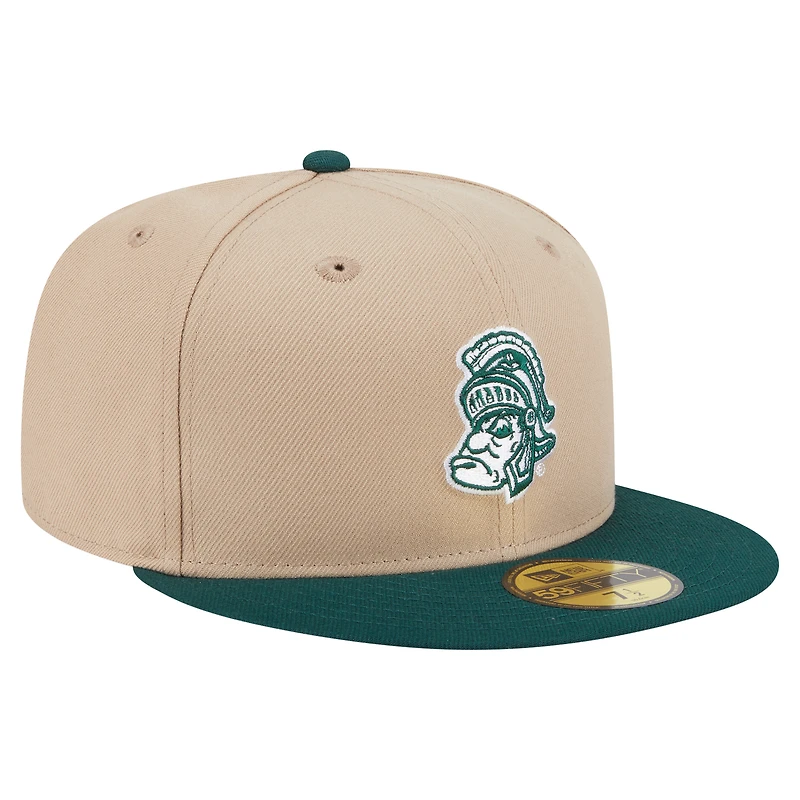 Men's New Era  Khaki Michigan State Spartans Throwback Two-Tone 59FIFTY Fitted Hat