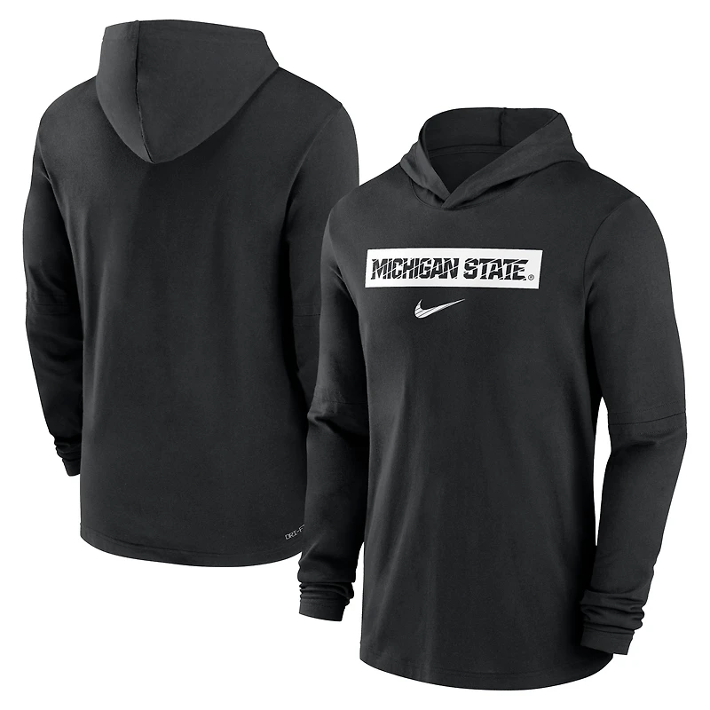 Men's Nike Black Michigan State Spartans 2024 Sideline Hoodie Performance Long Sleeve T-Shirt