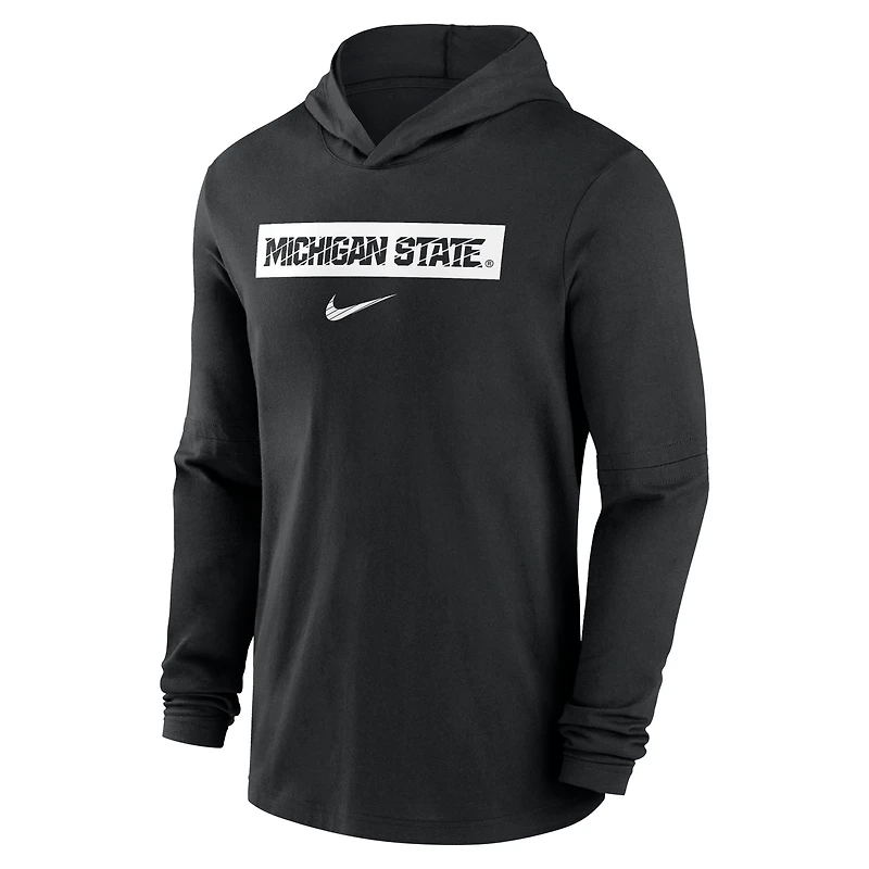Men's Nike Black Michigan State Spartans 2024 Sideline Hoodie Performance Long Sleeve T-Shirt