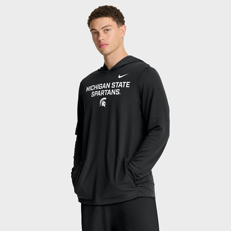 Men's Nike Michigan State Spartans 2025 Sideline Dri-FIT Long Sleeve Hoodie T-Shirt