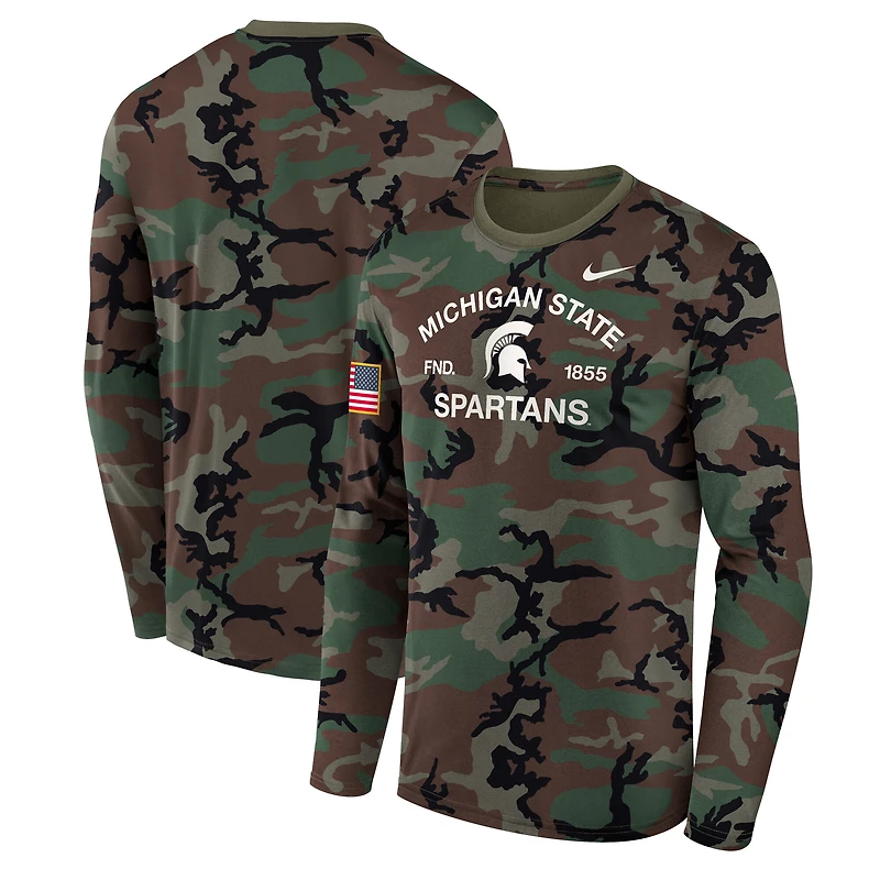 T-shirt à manches longues Nike Camo Michigan State Spartans 2025 Military Appreciation Legend Dri-FIT pour homme