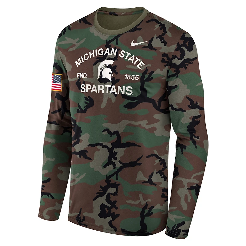 Men's Nike Camo Michigan State Spartans 2025 Military Appreciation Legend Dri-FIT Long Sleeve T-Shirt