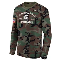 Men's Nike Camo Michigan State Spartans 2025 Military Appreciation Legend Dri-FIT Long Sleeve T-Shirt