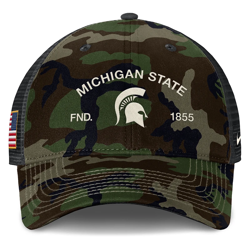 Men's Nike Camo Michigan State Spartans 2025 Military Appreciation Rise Trucker Adjustable Hat