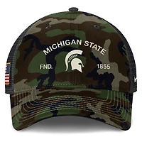 Men's Nike Camo Michigan State Spartans 2025 Military Appreciation Rise Trucker Adjustable Hat