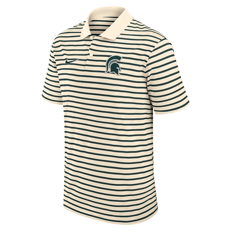 Men's Nike Cream Michigan State Spartans Primary Logo Striped Dri-FIT Polo