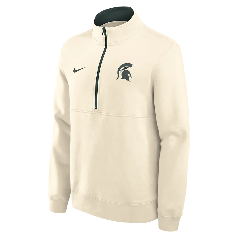 Pull-over à demi-zip en polaire Nike Primetime Club Michigan State Spartans crème pour homme