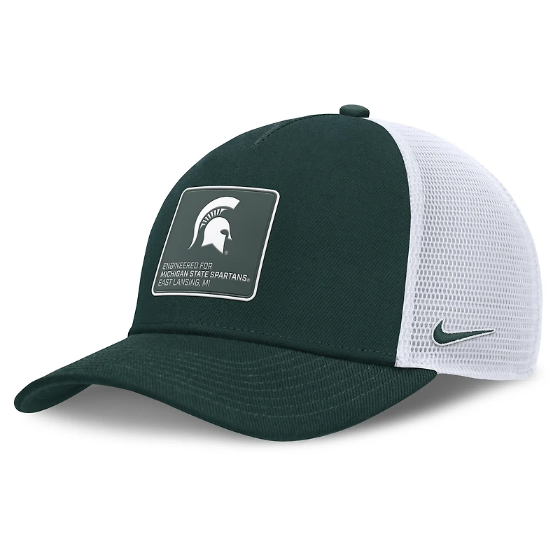 Casquette ajustable Nike Michigan State Spartans 2025 On-Field Rise Engineered Trucker pour homme, vert forêt/blanc
