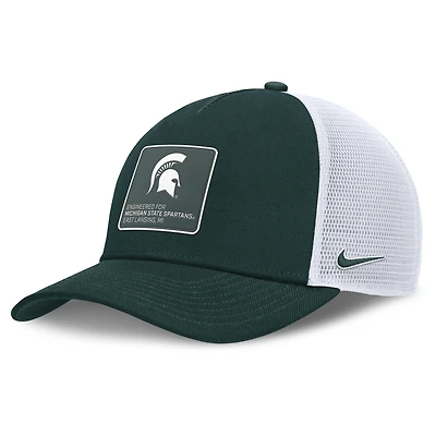 Casquette ajustable Nike Michigan State Spartans 2025 On-Field Rise Engineered Trucker pour homme, vert forêt/blanc