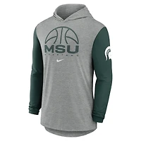 T-shirt à capuche manches longues Nike Michigan State Spartans gris/vert pour homme, color-block, tri-blend, Dri-FIT