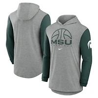 Men's Nike Gray/Green Michigan State Spartans Basketball Color-Block Tri-Blend Dri-FIT Long Sleeve Hoodie T-Shirt