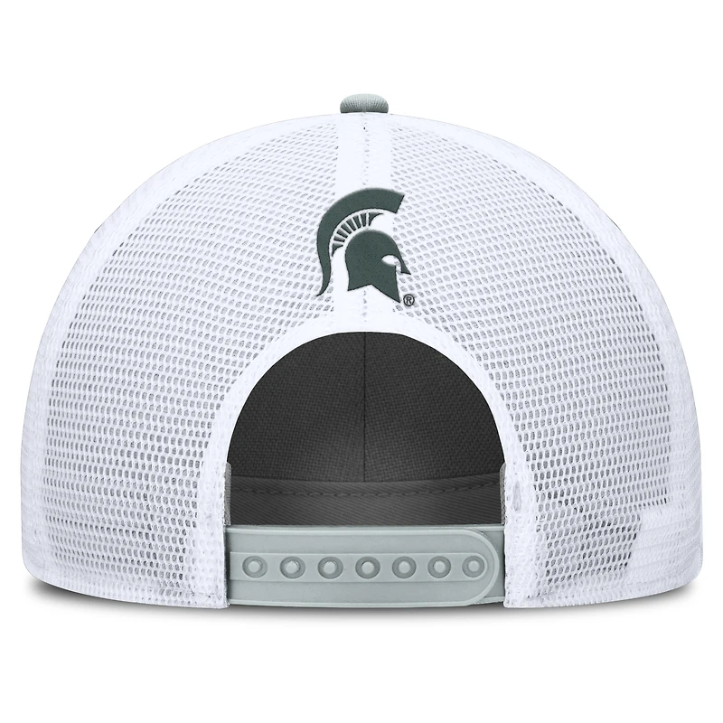 Casquette ajustable Nike grise/blanche Michigan State Spartans 2025 On-Field Rise Patch Trucker pour homme