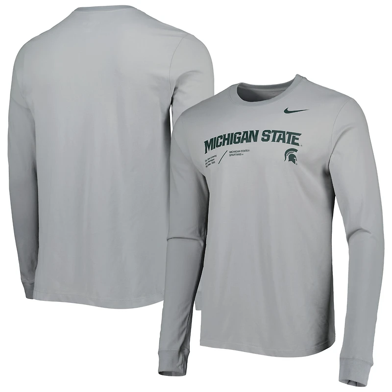 T-shirt à manches longues Nike Michigan State Spartans Team Practice Performance pour homme, gris
