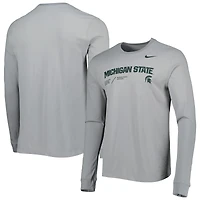 T-shirt à manches longues Nike Michigan State Spartans Team Practice Performance pour homme, gris