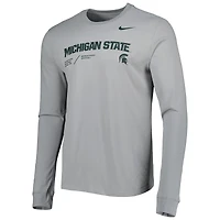 T-shirt à manches longues Nike Michigan State Spartans Team Practice Performance pour homme, gris