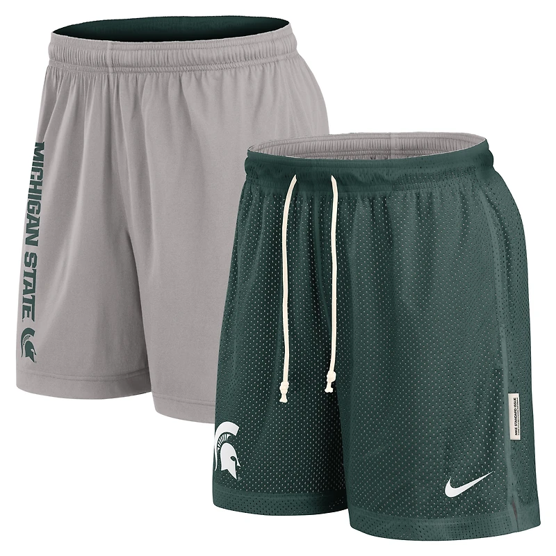 Short réversible Nike Courtside Standard Issue Dri-FIT vert/gris Michigan State Spartans pour homme
