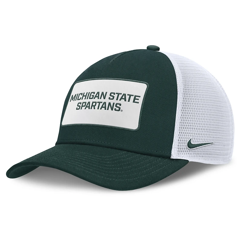 Casquette ajustable Nike verte/blanche Michigan State Spartans 2025 On-Field Rise Patch Trucker pour homme