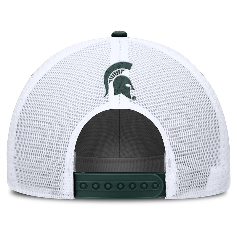 Casquette ajustable Nike verte/blanche Michigan State Spartans 2025 On-Field Rise Patch Trucker pour homme