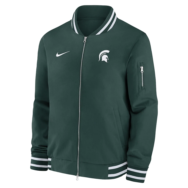 Men's Nike Green Michigan State Spartans 2024 Sideline Relaxed Full-Zip Bomber Jacket