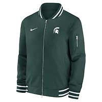 Men's Nike Green Michigan State Spartans 2024 Sideline Relaxed Full-Zip Bomber Jacket