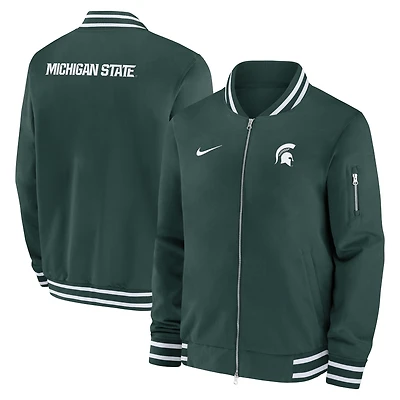 Men's Nike Green Michigan State Spartans 2024 Sideline Relaxed Full-Zip Bomber Jacket