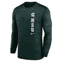 T-shirt à manches longues Nike Michigan State Spartans Sideline Velocity Performance pour homme, vert