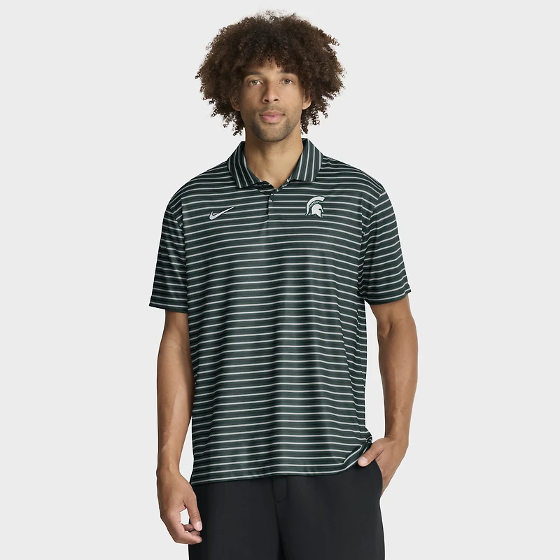 Men's Nike Green Michigan State Spartans 2025 Coaches Premium Tour Stripe Dri-FIT Polo