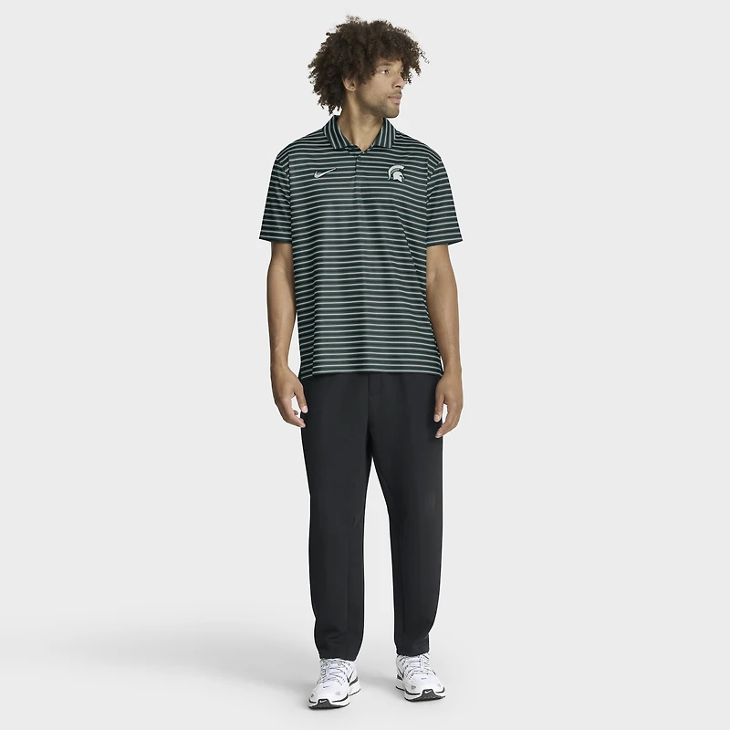 Men's Nike Green Michigan State Spartans 2025 Coaches Premium Tour Stripe Dri-FIT Polo