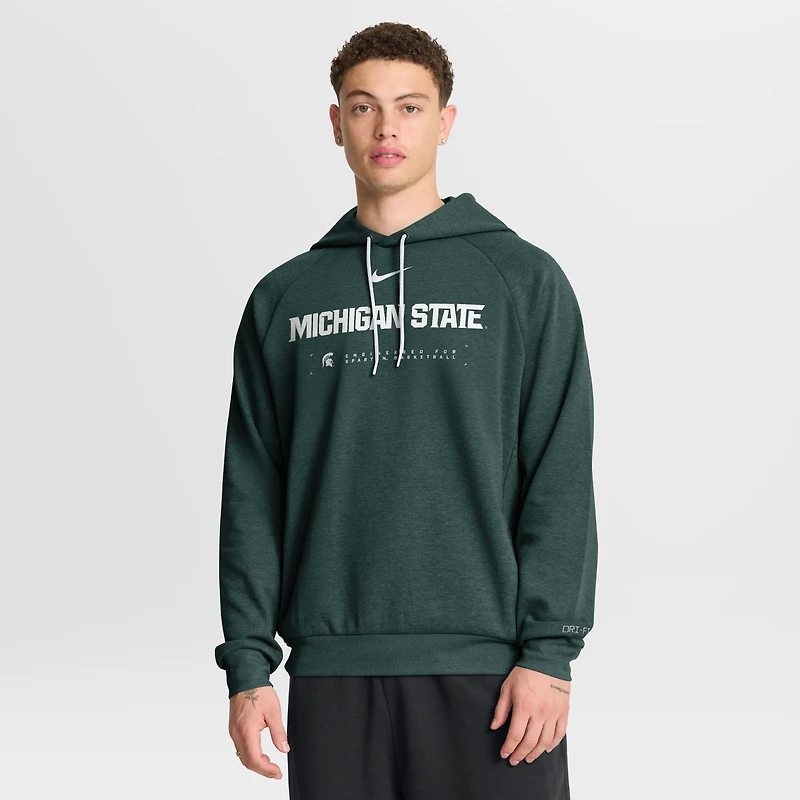 Sweat à capuche Nike vert Michigan State Spartans 2025 Courtside Basketball Practice Raglan Dri-FIT pour homme