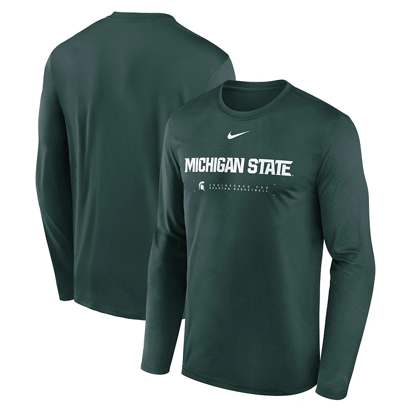 T-shirt à manches longues Nike Michigan State Spartans 2025 Courtside Basketball Shootaround Legend Dri-FIT pour homme, blanc