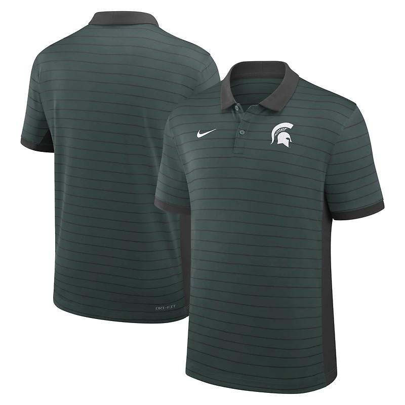 Polo Nike vert Dri-FIT pour homme, coupe début de saison 2025, Michigan State Spartans, entraîneurs, avec rayures Victory