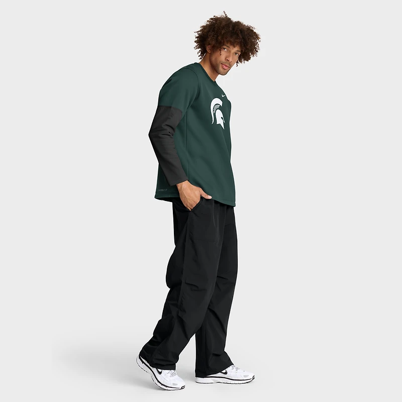 T-shirt Nike vert à manches longues Michigan State Spartans 2025 Sideline Coach Therma-FIT pour homme