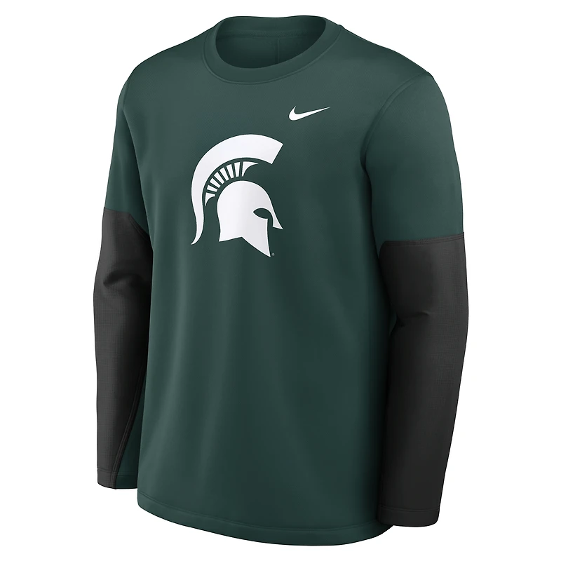 T-shirt Nike vert à manches longues Michigan State Spartans 2025 Sideline Coach Therma-FIT pour homme