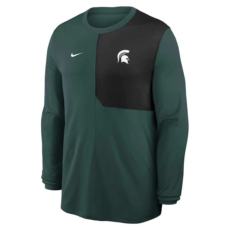 Maillot Nike vert à manches longues Michigan State Spartans 2025 Sideline Coach UV Dri-FIT pour homme