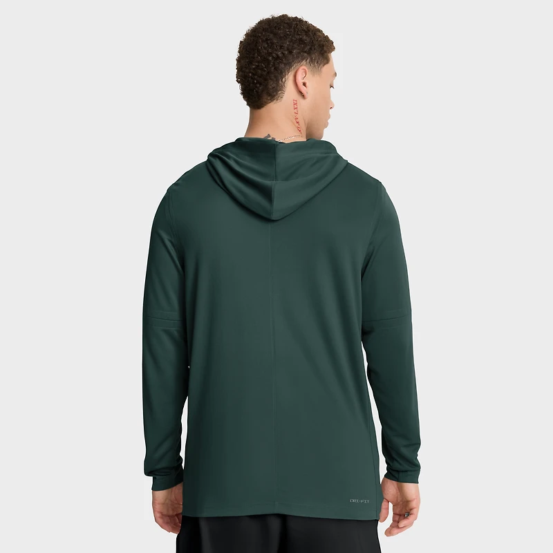 Men's Nike Green Michigan State Spartans 2025 Sideline Dri-FIT Long Sleeve Hoodie T-Shirt